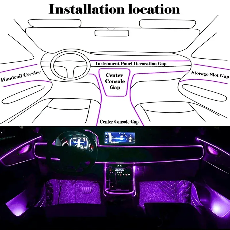 Bande lumineuse LED néon RVB pour intérieur de voiture