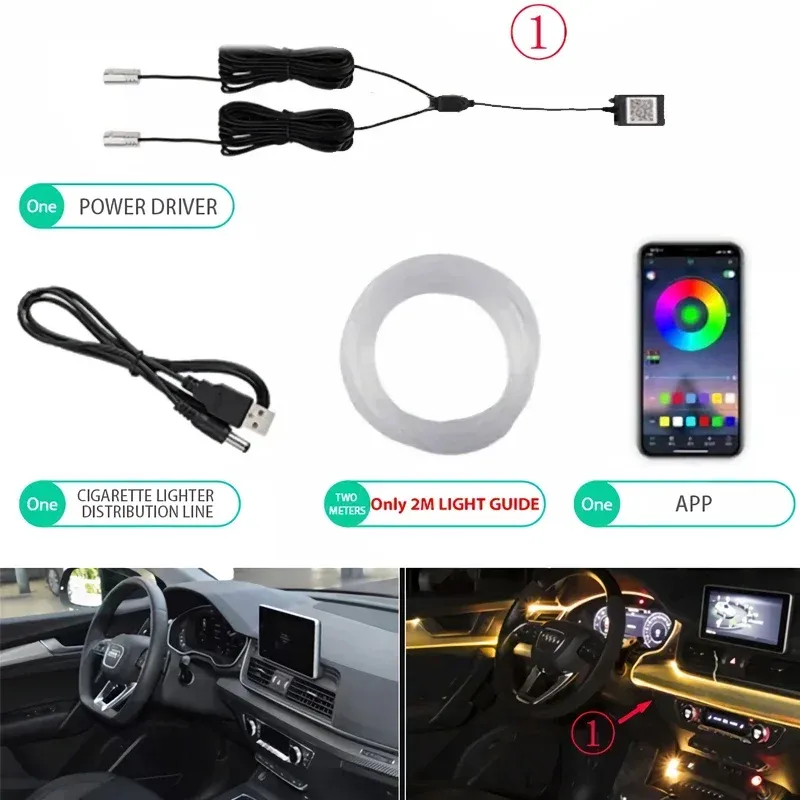 Bande lumineuse LED néon RVB pour habitacle de voiture, 12 V, avec contrôle par application 7