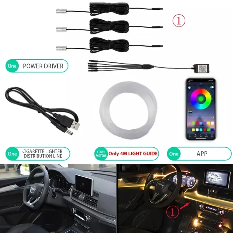 Bande lumineuse LED néon RVB pour habitacle de voiture, 12 V, avec contrôle par application 8