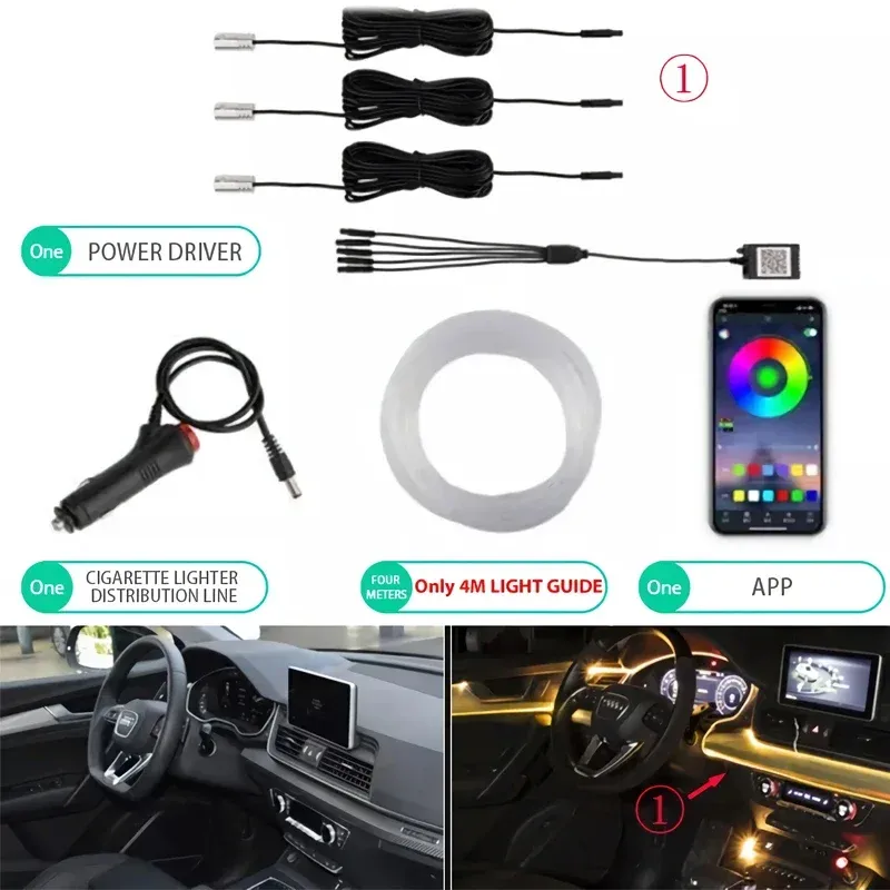 Bande lumineuse LED néon RVB pour habitacle de voiture, 12 V, avec contrôle par application 11