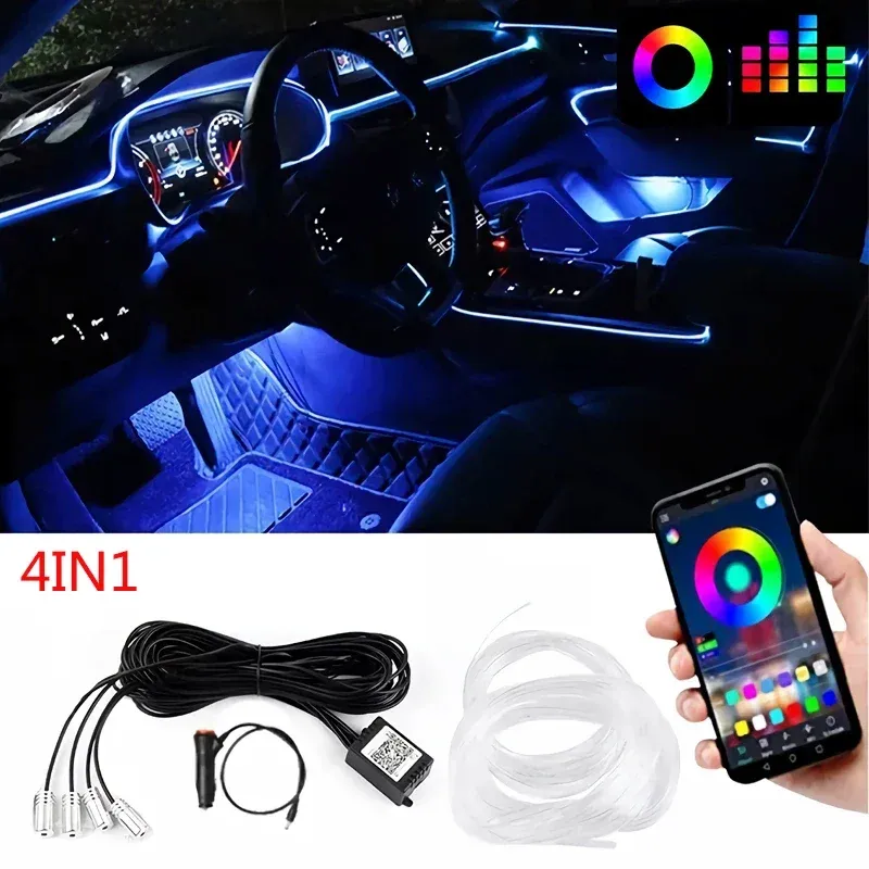 Bande lumineuse LED néon RVB pour habitacle de voiture, 12 V, avec contrôle par application 12