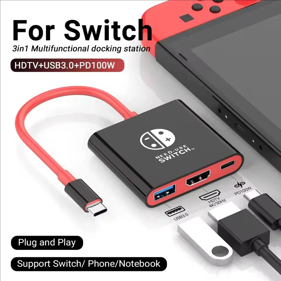 Station d'accueil 4K HDMI avec ports USB 3.0 et USB-C pour Nintendo Switch, ordinateurs portables, PC, iPad et MacBook