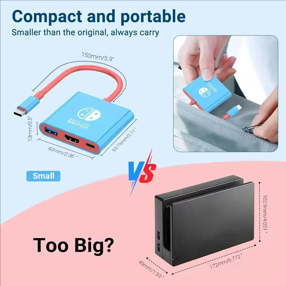 Station d'accueil 4K HDMI avec ports USB 3.0 et USB-C pour Nintendo Switch, ordinateurs portables, PC, iPad et MacBook 6