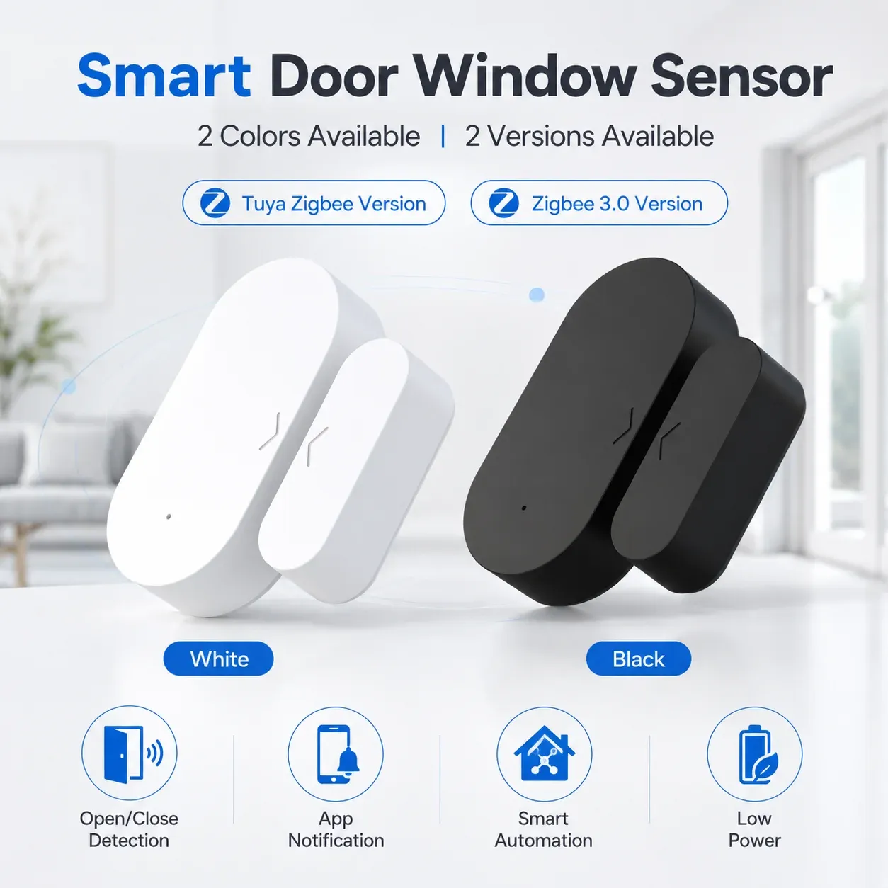 Capteur de contact Zigbee 3.0 pour portes et fenêtres, compatible Alexa, Zigbee2MQTT, ZHA et Home Assistant (hub Zigbee requis) - Image 1