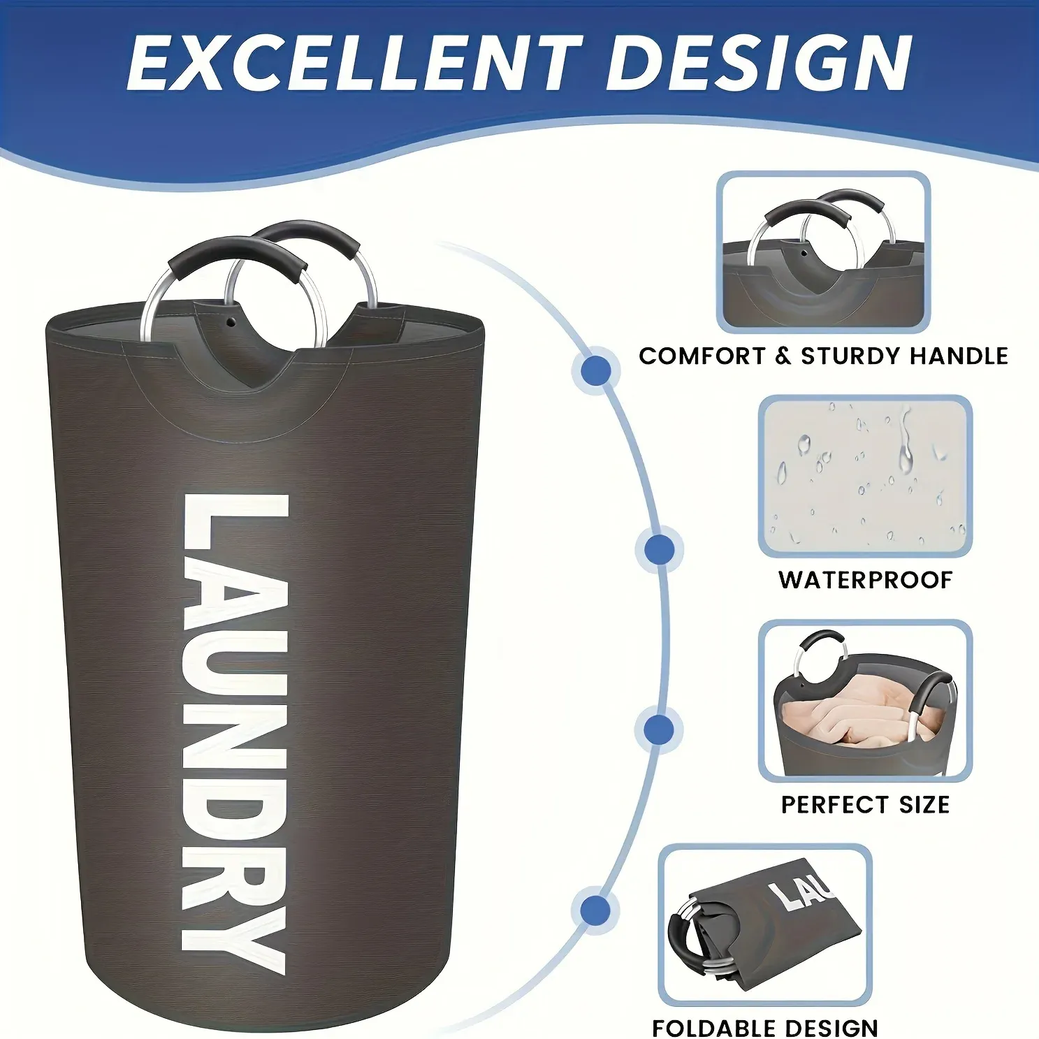 Panier à linge extra-large imperméable avec poignée rembourrée – Pliable, rangement multi-usages pour salle de bain, buanderie et balcon 5