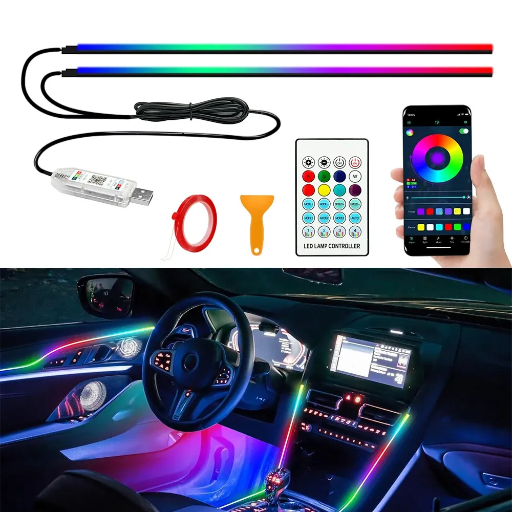 Bandes LED RGB d'ambiance pour voiture, 110 cm, à commande par application
