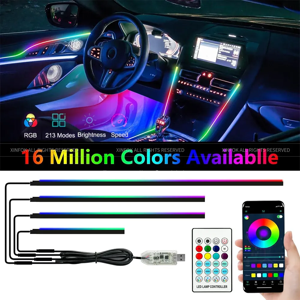 Bandes lumineuses LED d'ambiance installées dans l'habitacle d'une voiture