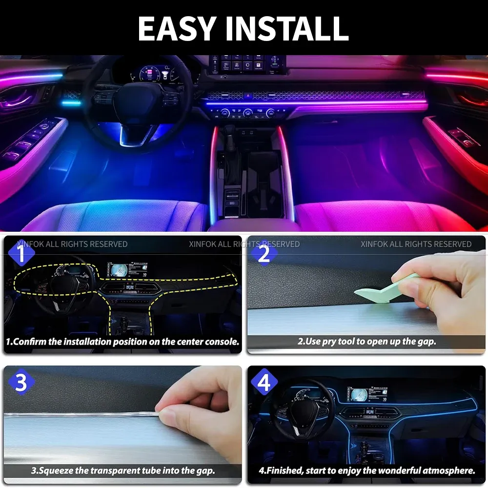 Habitacle illuminé par des bandes LED d'ambiance