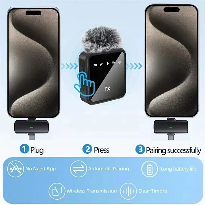 Microphone cravate sans fil pour iPhone, Android et appareils photo, avec réduction de bruit, idéal pour interviews et vlogs 4