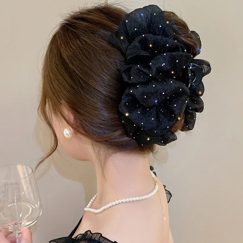 Pince à cheveux à nœud en maille pour femme, ornement élégant de style coréen - Image 1