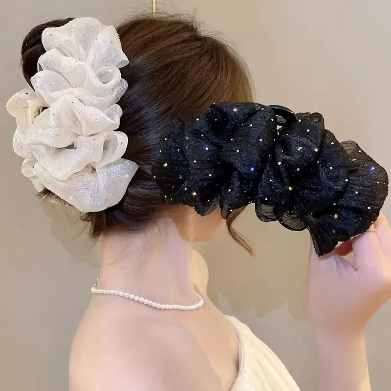 Pince à cheveux à nœud en maille pour femme, ornement élégant de style coréen 2