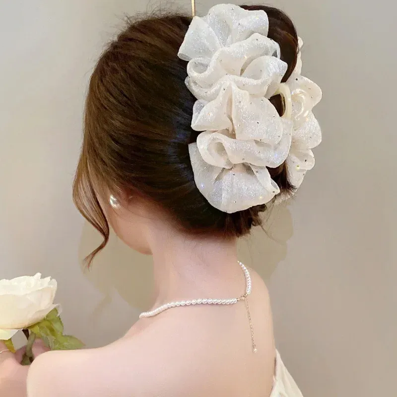 Pince à cheveux à nœud en maille pour femme, ornement élégant de style coréen 3