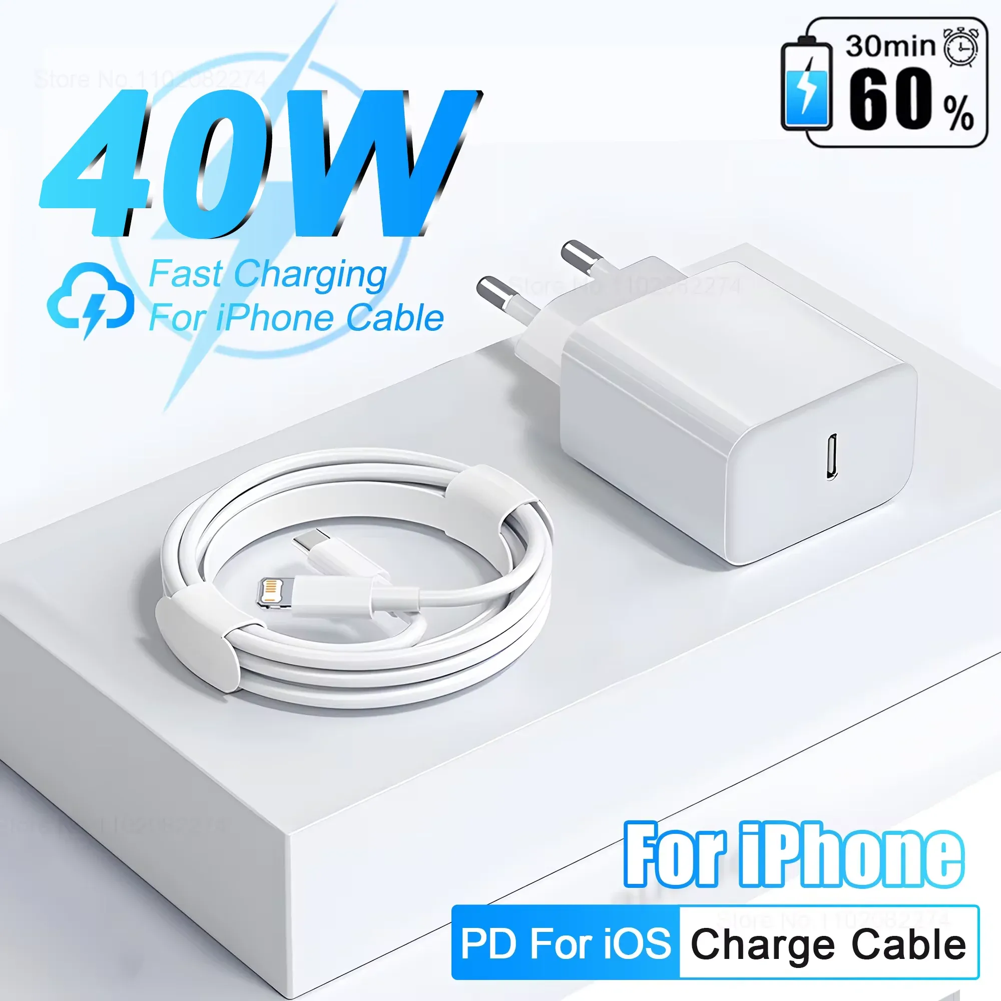 Chargeur rapide USB-C 40 W Power Delivery pour Apple iPhone 11 à 16 Pro Max