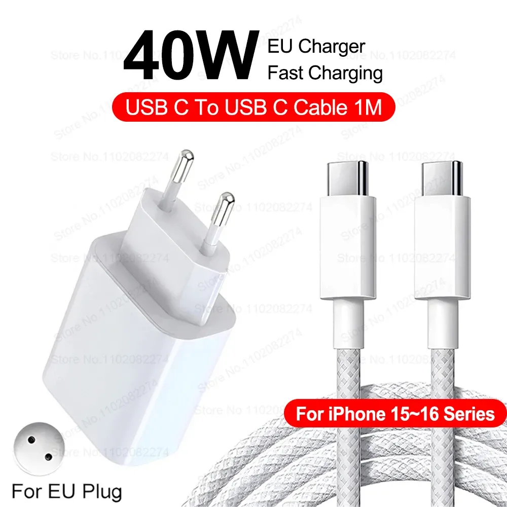 Chargeur rapide USB-C 40 W Power Delivery pour Apple iPhone 11 à 16 Pro Max 8