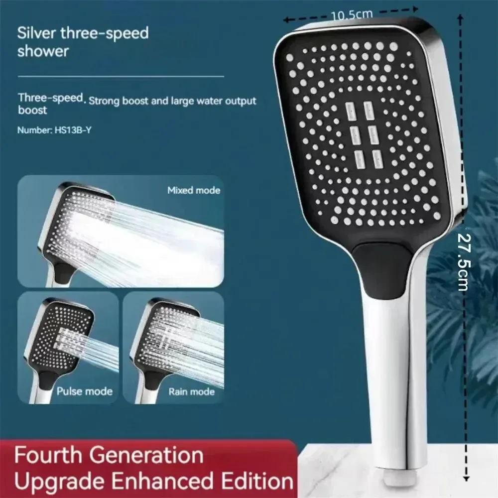 Pommeau de douche effet pluie réglable, 3 modes, grand débit, haute pression, économie d'eau 3