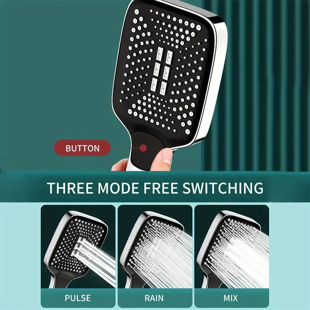 Pommeau de douche effet pluie réglable, 3 modes, grand débit, haute pression, économie d'eau 4