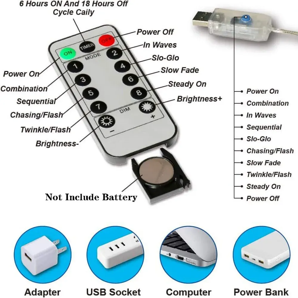Rideau LED 3/4/6 m, guirlande lumineuse USB avec télécommande, lumières féeriques pour décoration de Noël, chambre et maison 6