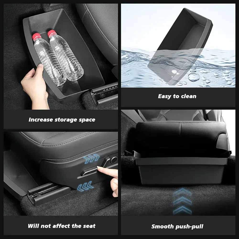 Boîte de rangement sous siège pour Tesla Model Y Juniper 2025-2026, rangement caché, tiroir sous siège lavable, accessoires 2