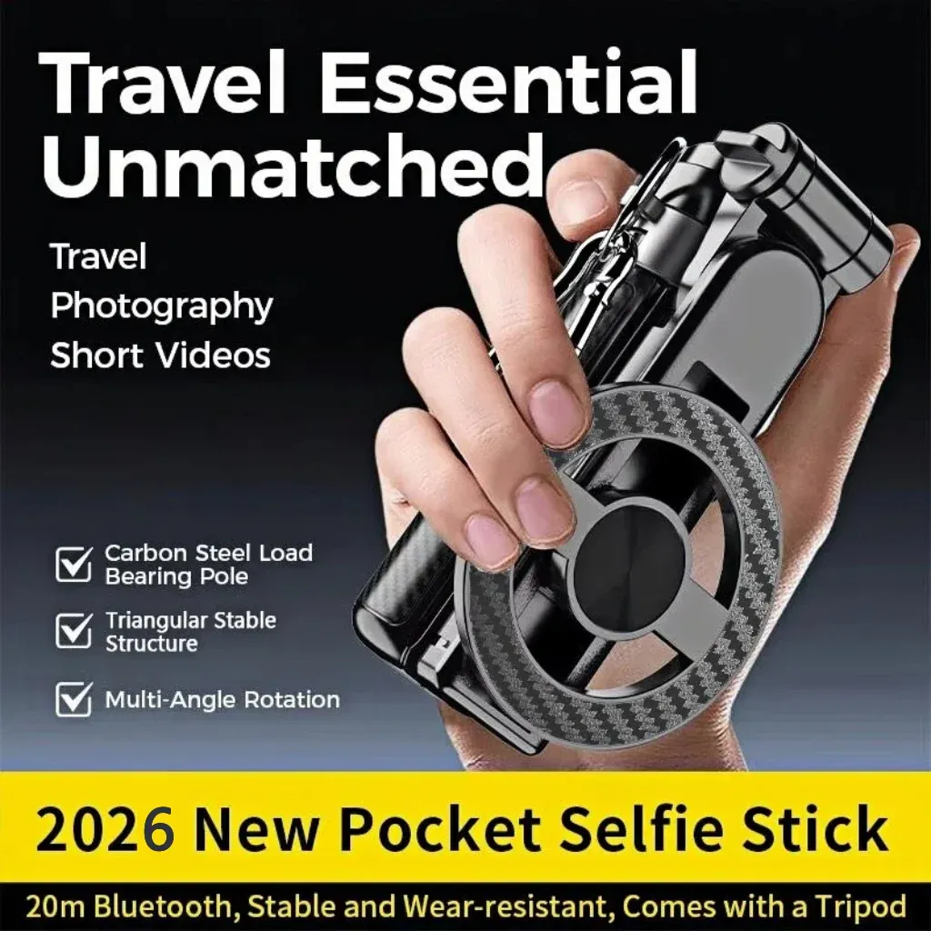 Perche à selfie magnétique 4 en 1 avec rotation à 360°, télécommande Bluetooth sans fil et support de téléphone magnétique