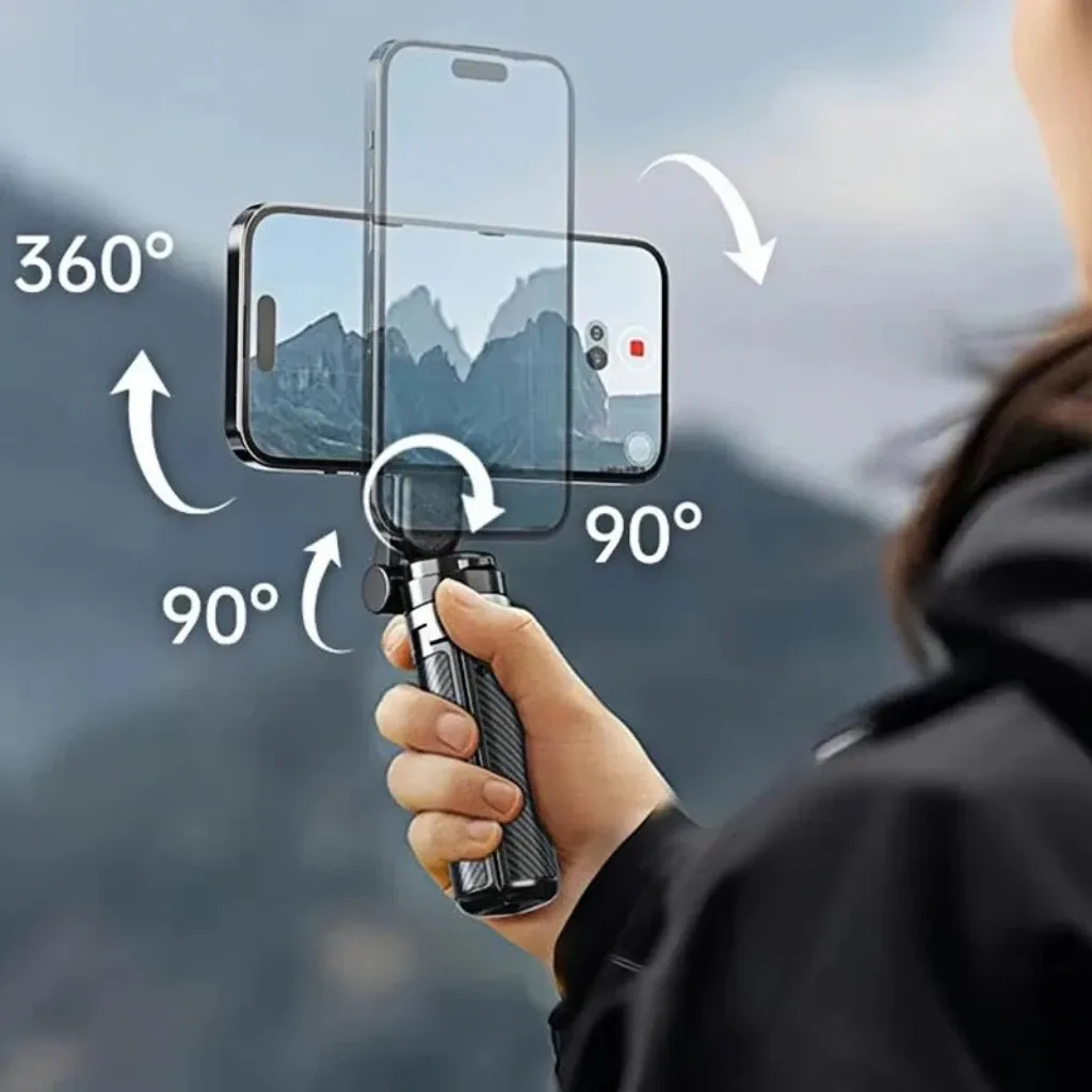 Perche à selfie magnétique 4 en 1 avec rotation à 360°, télécommande Bluetooth sans fil et support de téléphone magnétique 4