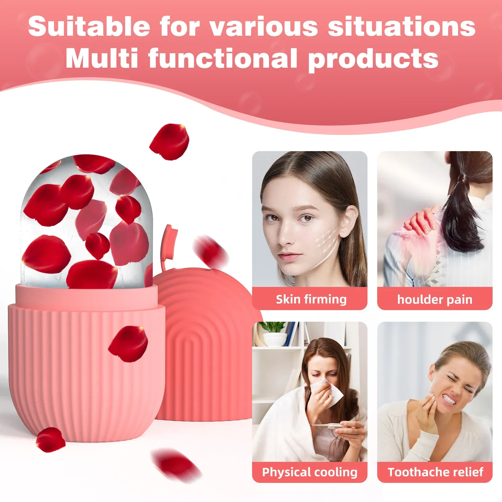 Moule à glaçons en silicone pour soins du visage avec rouleau à glace 4