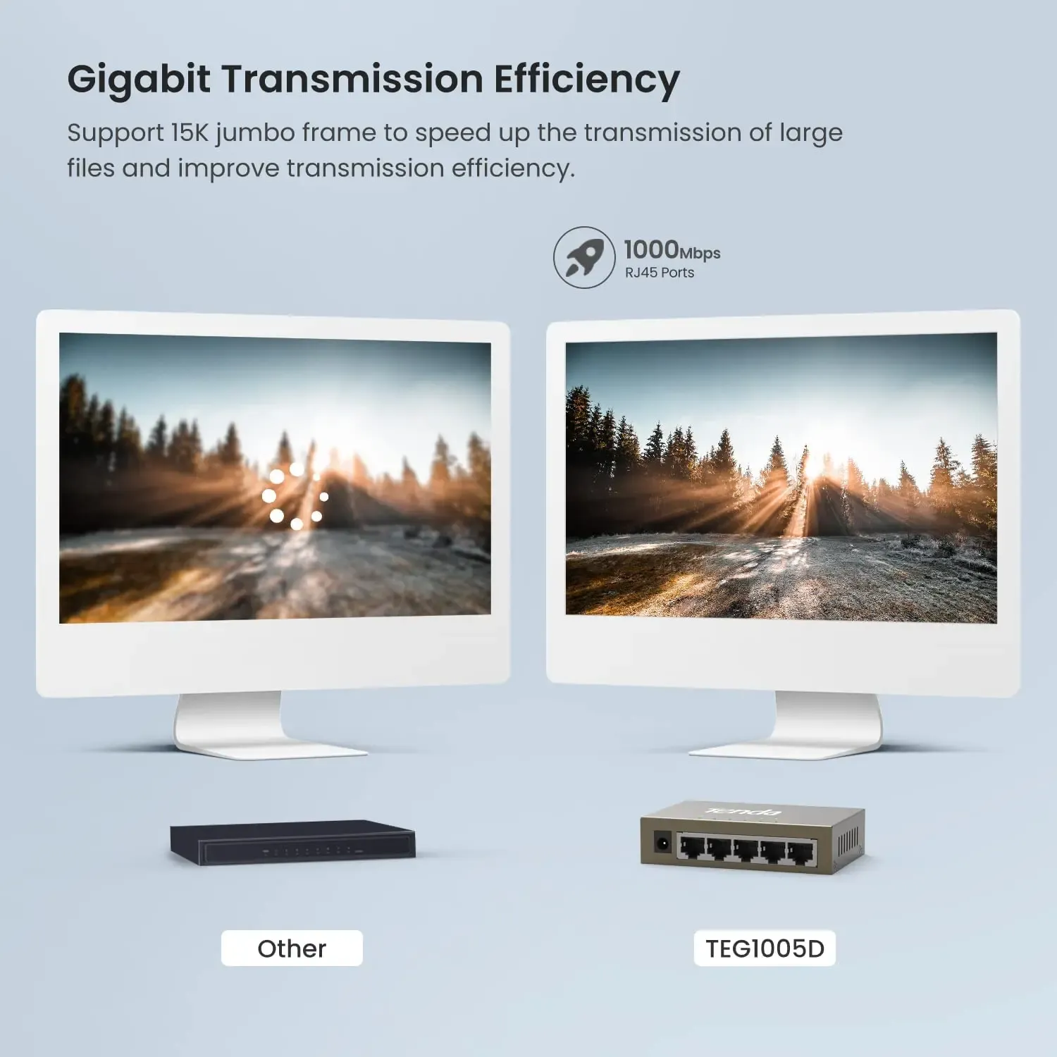 Commutateur Gigabit Tenda 5 ports, réseau intelligent 1000 Mbps, switch Ethernet de bureau, réseau Ethernet rapide pour caméra de surveillance 2