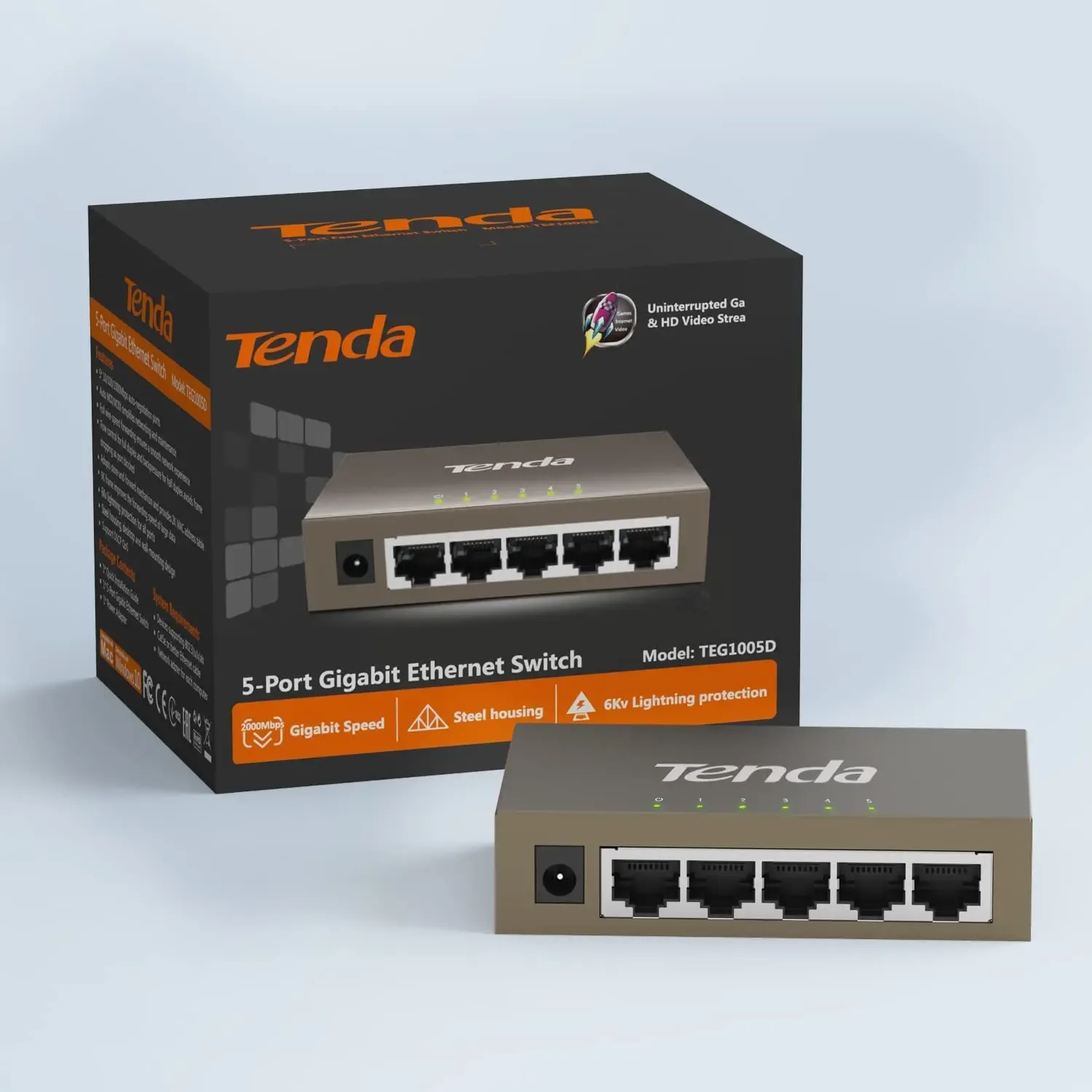 Commutateur Gigabit Tenda 5 ports, réseau intelligent 1000 Mbps, switch Ethernet de bureau, réseau Ethernet rapide pour caméra de surveillance 6