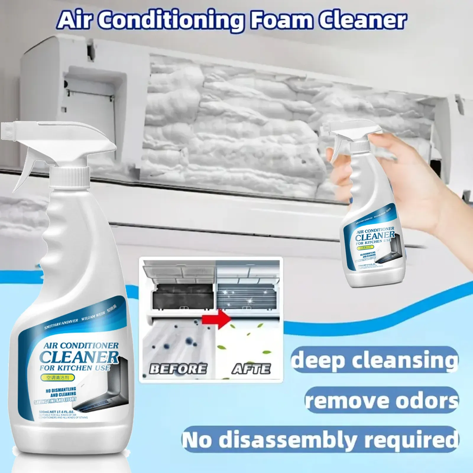 Nettoyant climatiseur en mousse 500 ml, spray désodorisant professionnel pour usage ménager et extérieur - Image 1
