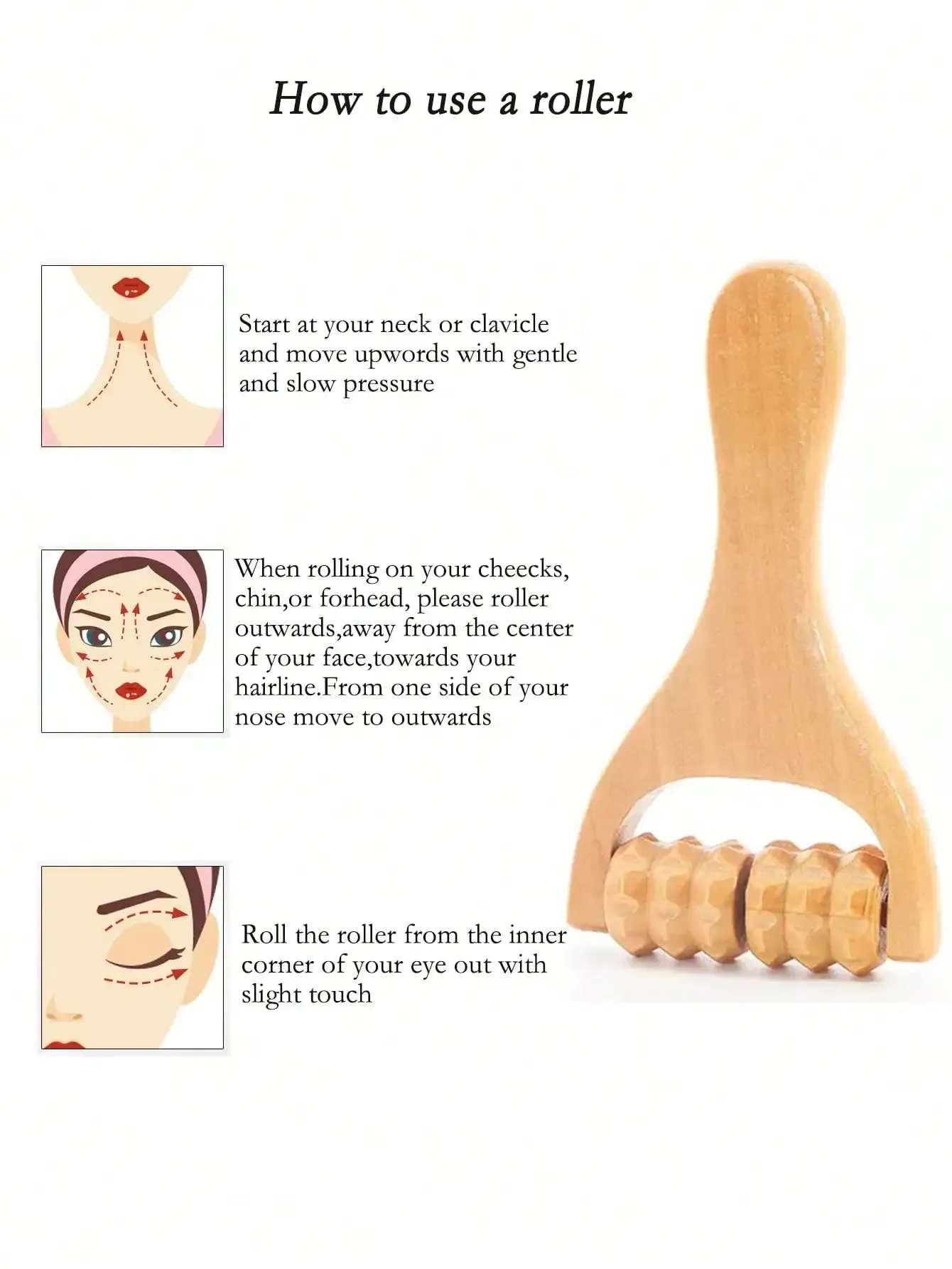 Rouleau de massage en bois pour le corps, le visage, les épaules, le cou et les mains 3