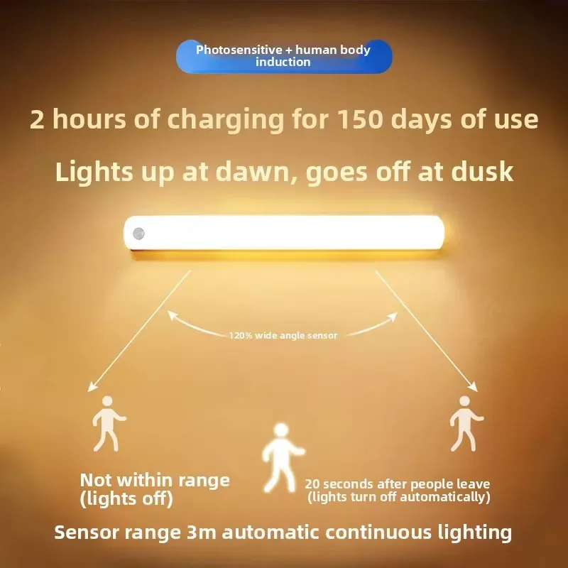 Veilleuse LED rechargeable par USB à détecteur de mouvement, fixation magnétique sans perçage 3