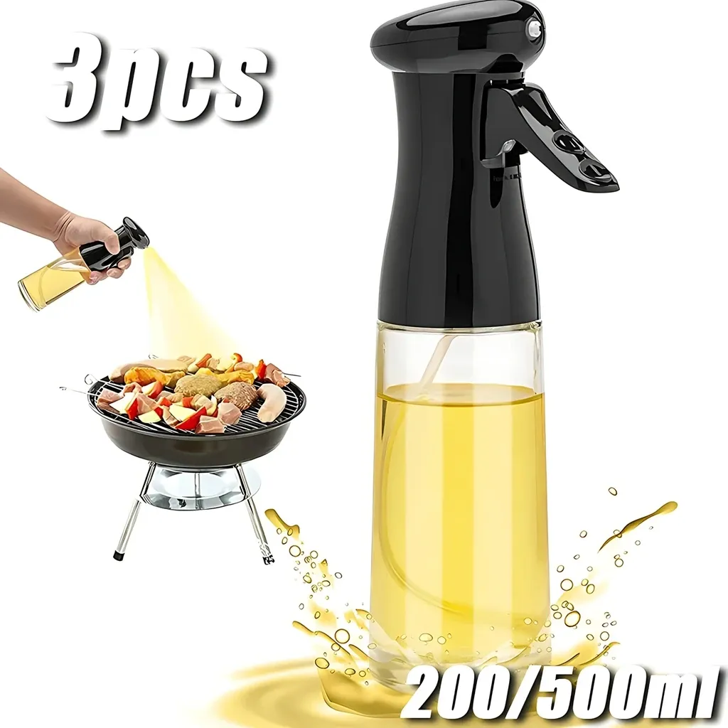 Pulvérisateur d'huile 200 ml / 300 ml, lot de 3 et 1 pièce, distributeur d'huile de cuisine pour le fitness, la perte de graisse, le camping et le barbecue - Image 1