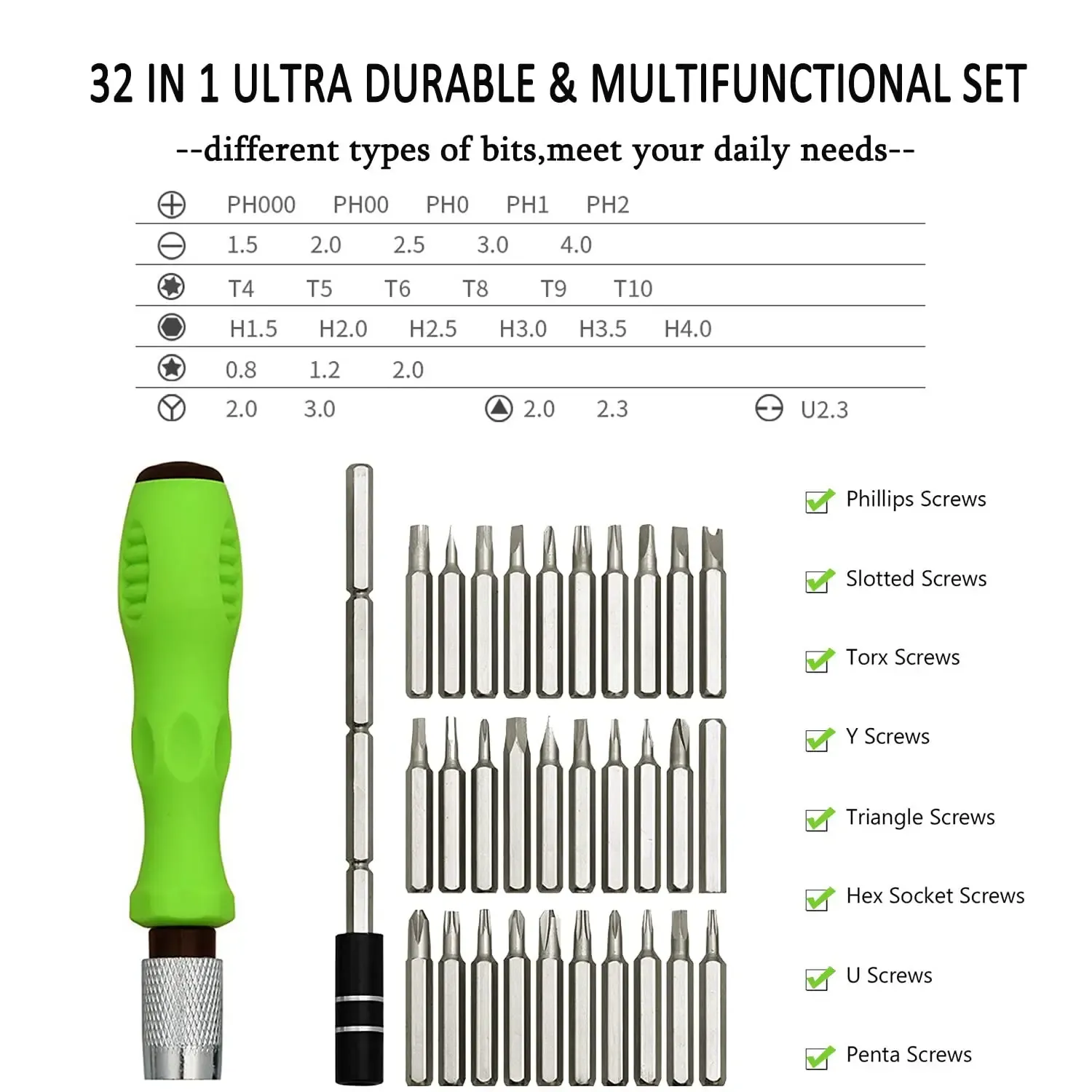 Jeu de tournevis multifonctions, mini tournevis Torx et Phillips, embout magnétique, kit d'outils de réparation portables, 32 en 1 3