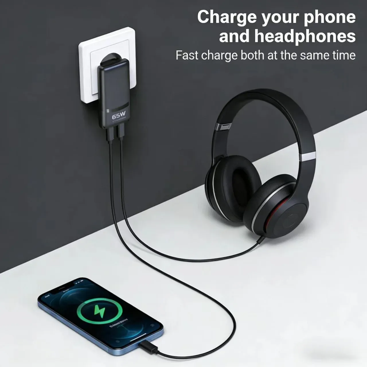 Chargeur USB-C 65W GaN sous plusieurs angles