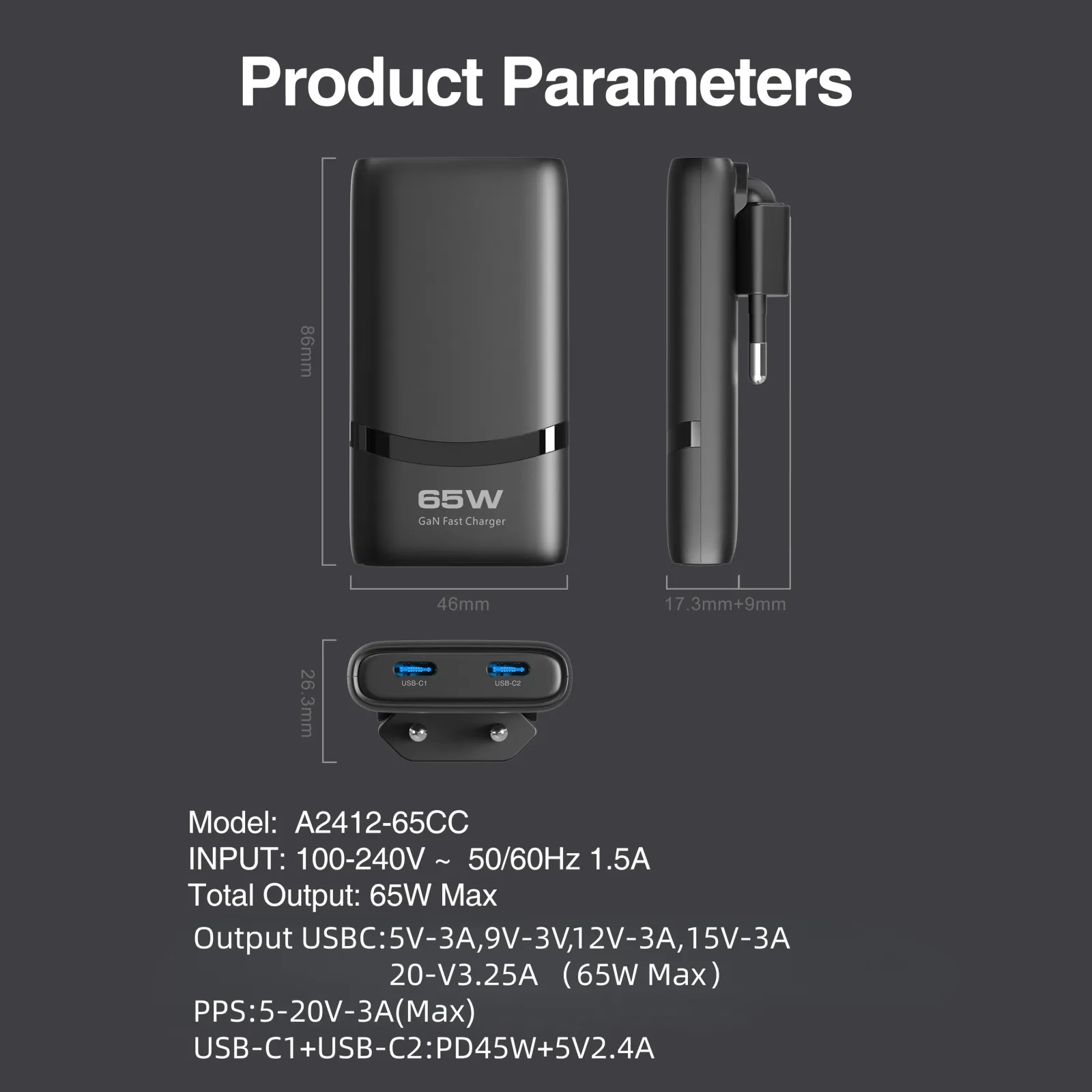 Chargeur USB-C pliable 65W GaN en situation
