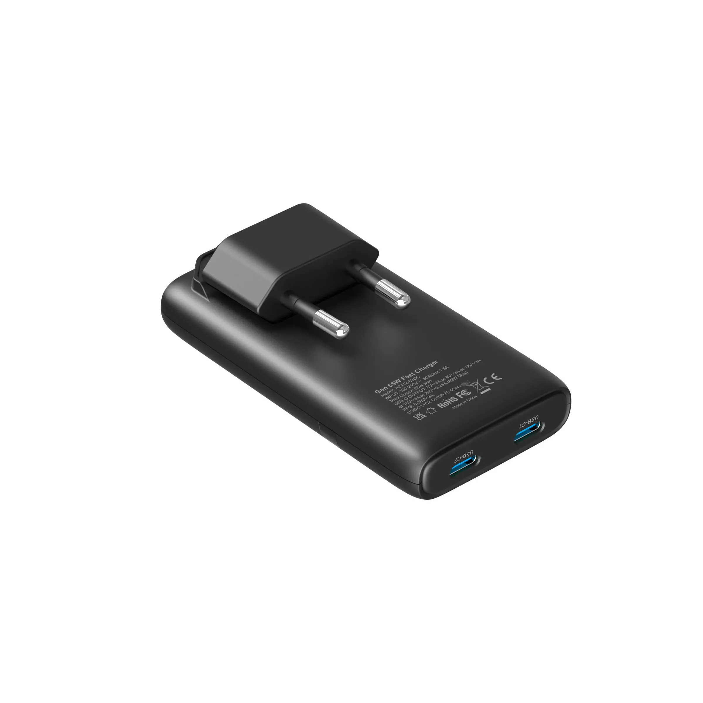 Chargeur USB-C pliable ultra-fin 65 W GaN, compatible charge rapide, pour smartphones et appareils 5 V/2,4 A 7