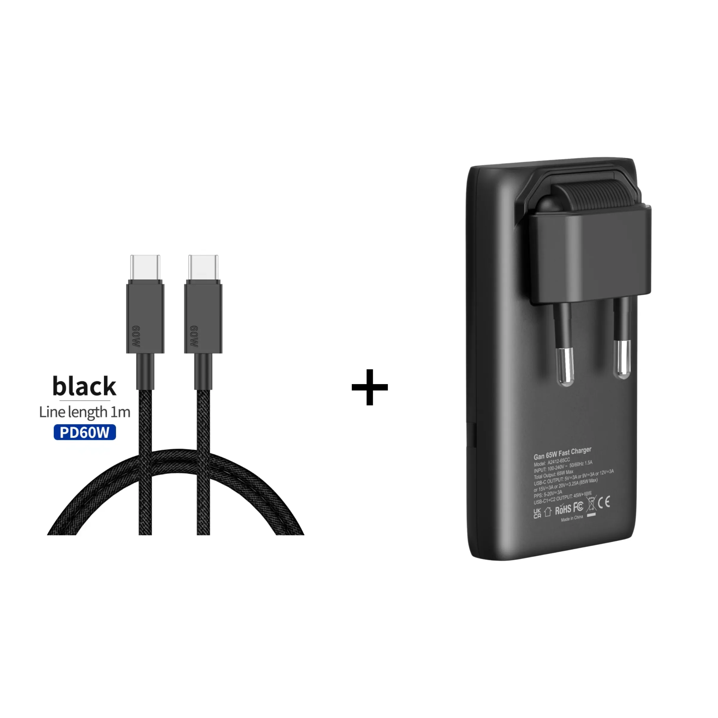 Chargeur USB-C pliable ultra-fin 65 W GaN, compatible charge rapide, pour smartphones et appareils 5 V/2,4 A 8