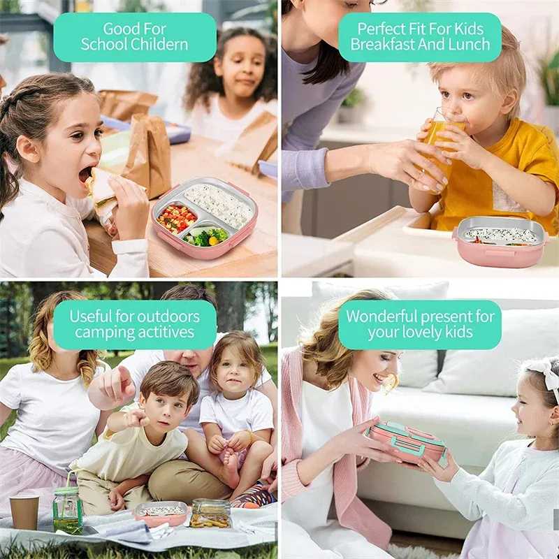 Boîte à bento isotherme en acier inoxydable de 500 ml, boîte à déjeuner isotherme pour jeunes enfants et fillettes, compartiments en métal, boîte à déjeuner étanche 6