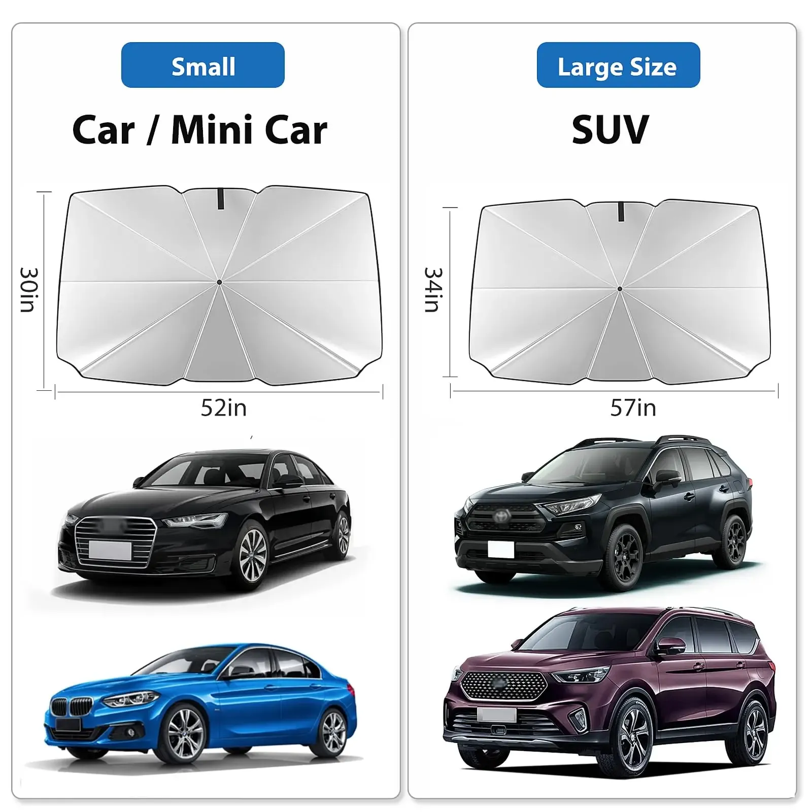 Pare-soleil pliable pour pare-brise de voiture, protection thermique portable, modèle incurvé pour vitres avant 6