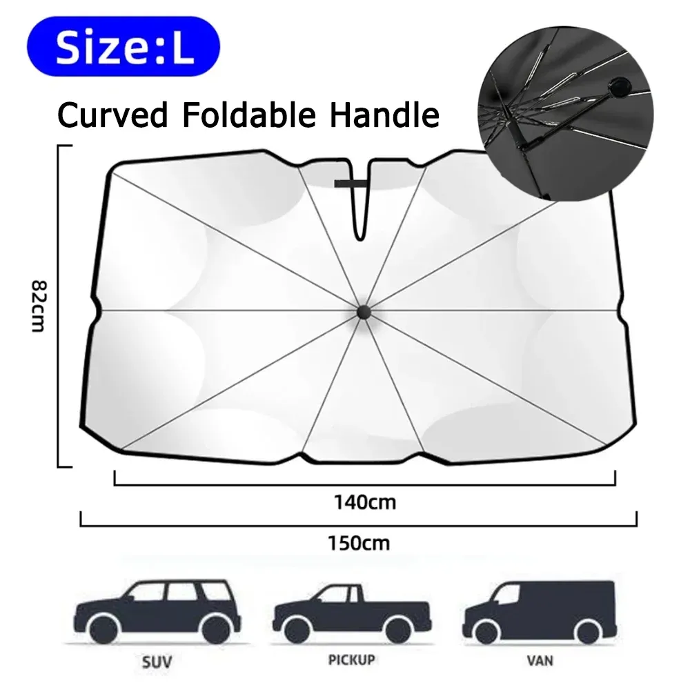 Pare-soleil pliable pour pare-brise de voiture, protection thermique portable, modèle incurvé pour vitres avant 8