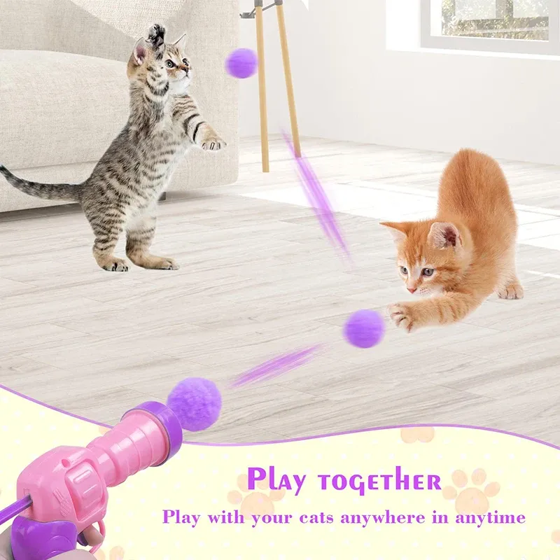 Balle en peluche interactive pour chat avec lanceur silencieux et balle rebondissante 3