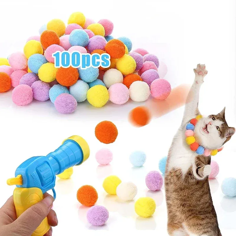 Balle en peluche interactive pour chat avec lanceur silencieux et balle rebondissante