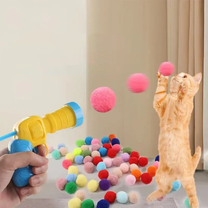 Balle en peluche interactive pour chat avec lanceur silencieux et balle rebondissante 6
