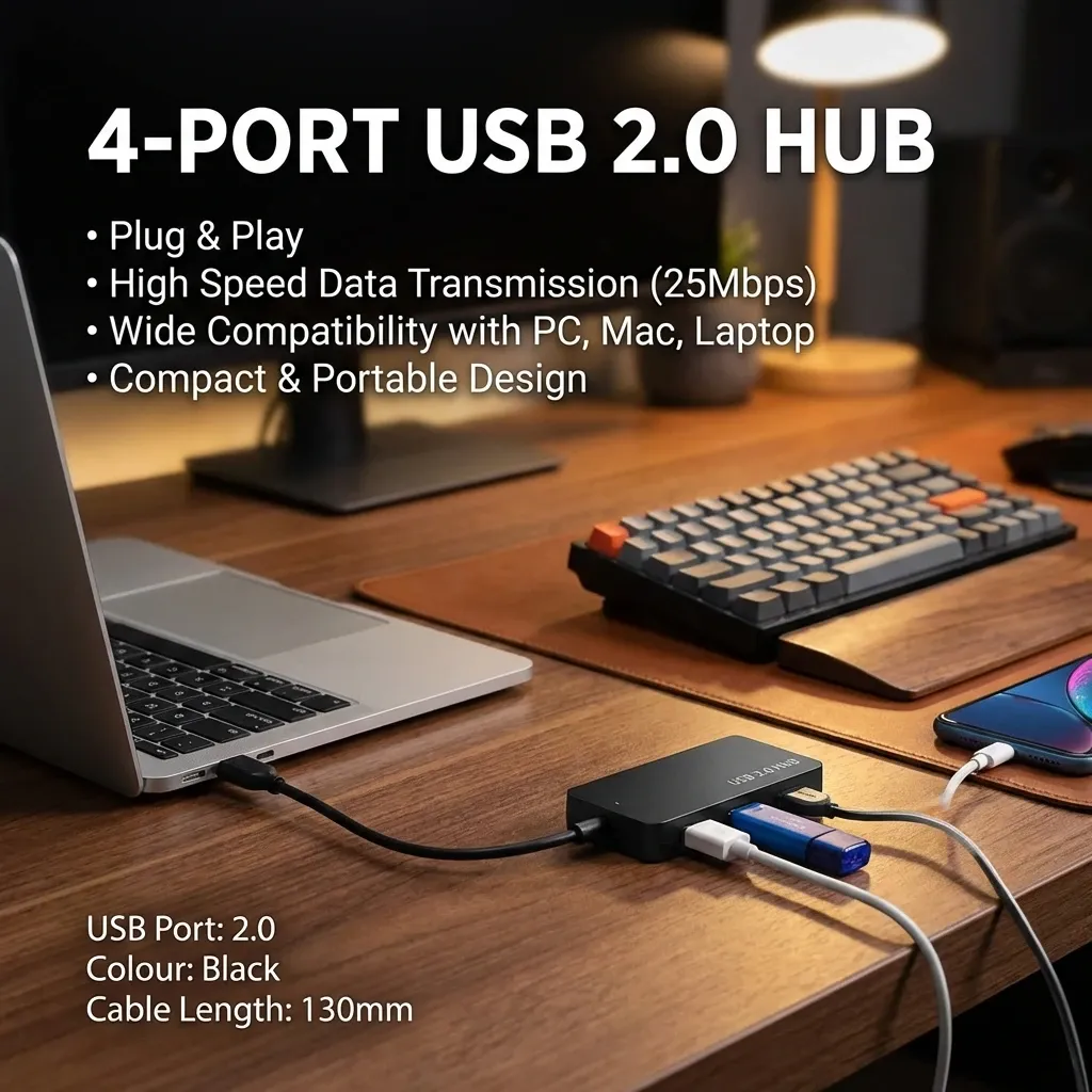Hub USB 2.0 à 4 ports, en situation