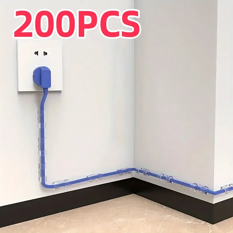 Clips de câbles transparents en plastique pour la gestion des câbles muraux et de bureau, supports adhésifs, lot de 10 ou 200 pièces