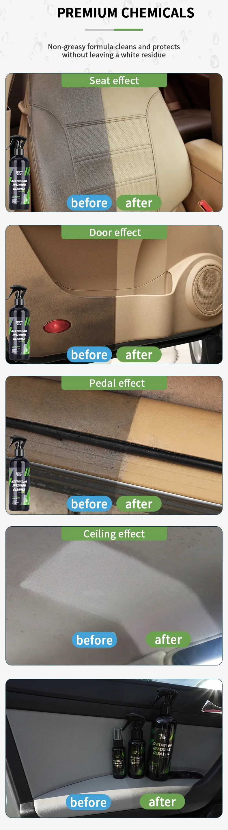Nettoyant pour intérieur de voiture, utilisation sur l'habitacle
