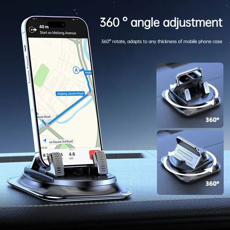 Support de téléphone pour voiture en silicone antidérapant, pour tableau de bord, rotation à 360°, universel, compatible navigation tête haute 3