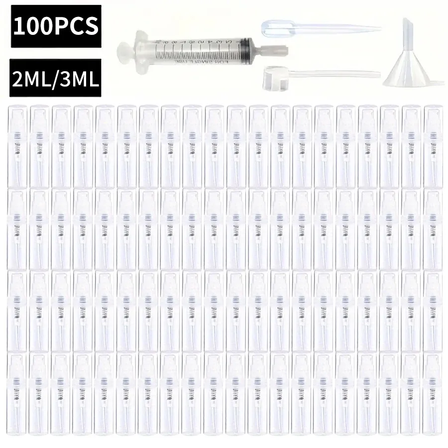 100 flacons vaporisateurs rechargeables 2 ml/3 ml, mini atomiseurs de voyage transparents, sans odeur et sans BPA, pulvérisateur portable pour parfums et cosmétiques