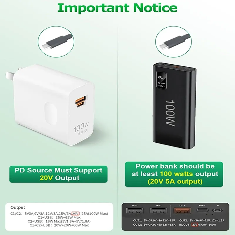 Câble d'alimentation USB-C vers DC, vue générale