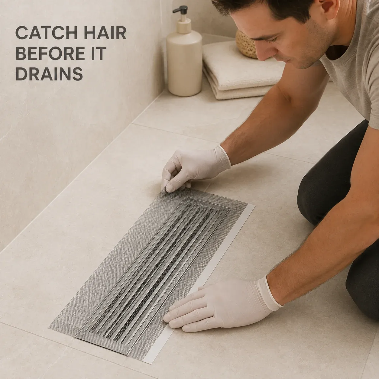 Filtre à cheveux jetable et découpable en maille pour drain de douche, de sol et évier, avec autocollants adhésifs