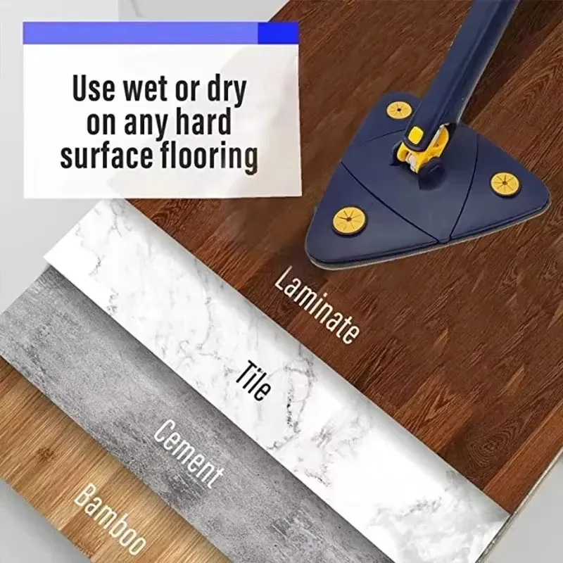 Vadrouille triangulaire télescopique rotative 360° à essorage, utilisation humide et sèche, pour sols et plafonds 5
